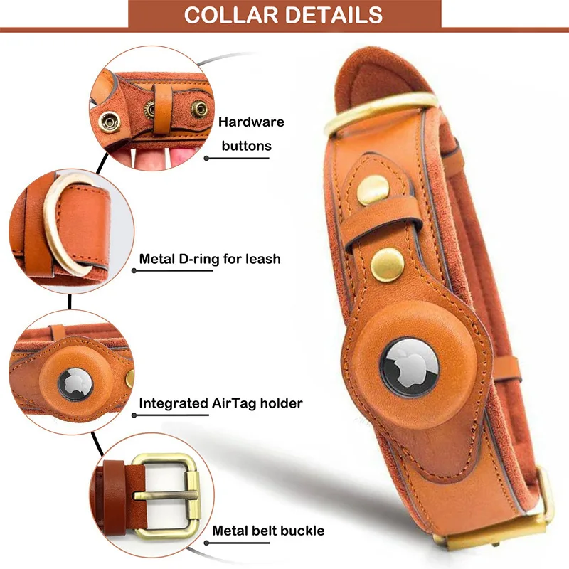 New Leather Anti-Lost Dog Collar With Airtag Holder For The Apple Airtag Heavy Duty Anti Lost Positioning Collar Dog Accessories - Image 2