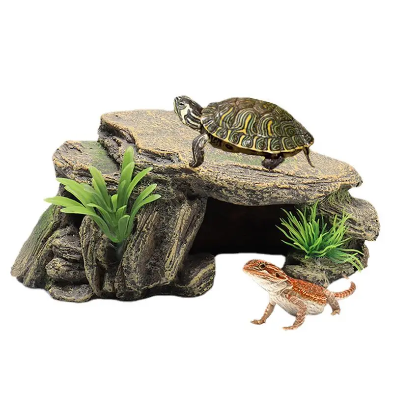 Pet Turtle Reptile Habitat Hiding Caves Shelter Hiding Crawling Turtle Reptile Basking Hide Habitat Tank Decoration Ornament - Image 2