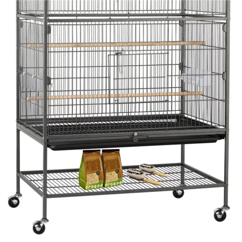 Large Rolling Bird Cage with 3 Perches, 4 Feeders, and Extra Storage Shelf, - Image 3