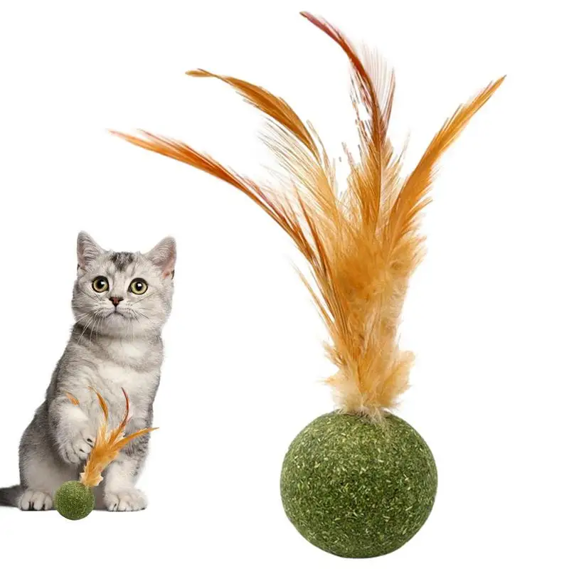 Catnip Ball Feather Cat Tooth Cleaning Cat Toy Promote Digestion Pet Kitten Interactive Chew Hair Removing Ball Pet Accessories