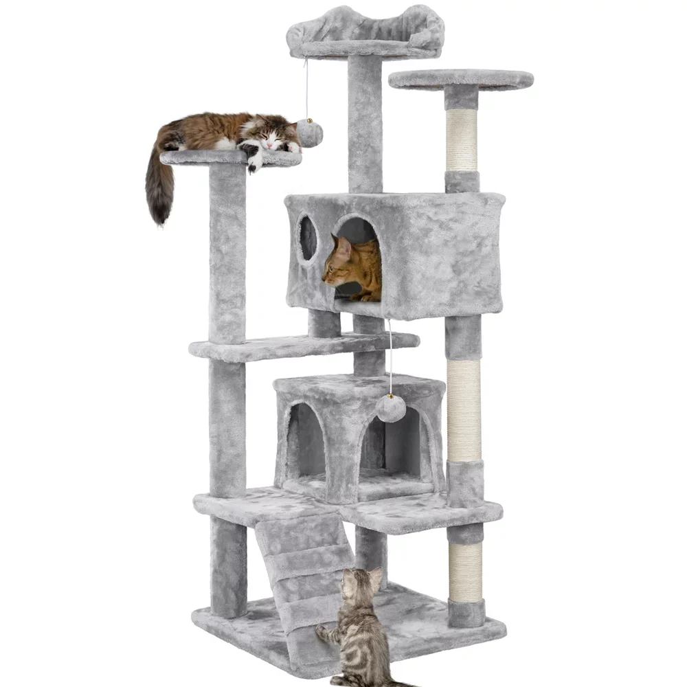 54.5" Multilevel Kitten Tree Condos With 2 Fur Balls & 3 Scratching Posts - Image 6