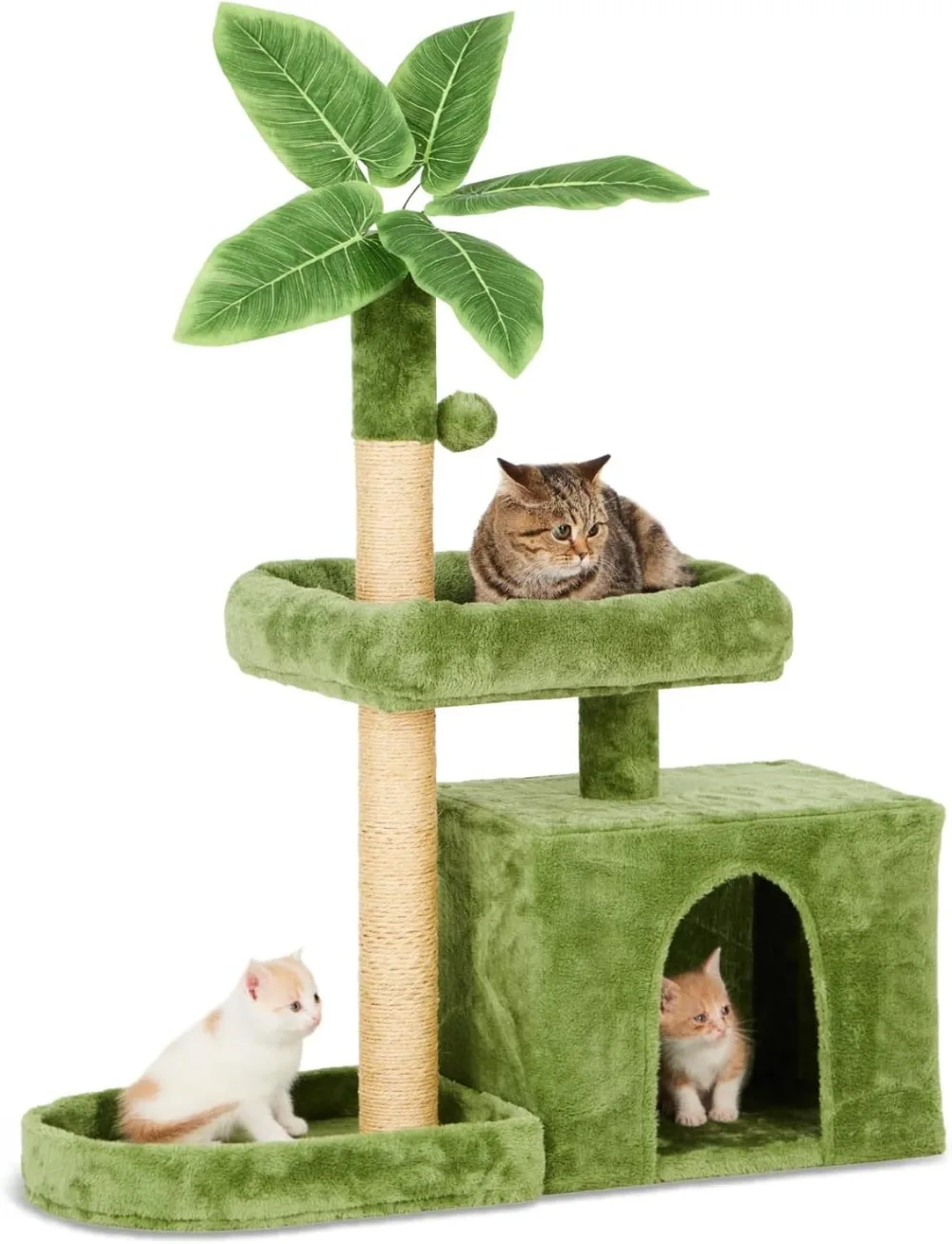 TSCOMON 31.5" Cat Tree / Tower for Indoor Cats with Green Leaves, Cat Condo Cozy Plush Cat House with Hang Ball and Leaf Shape - Image 2