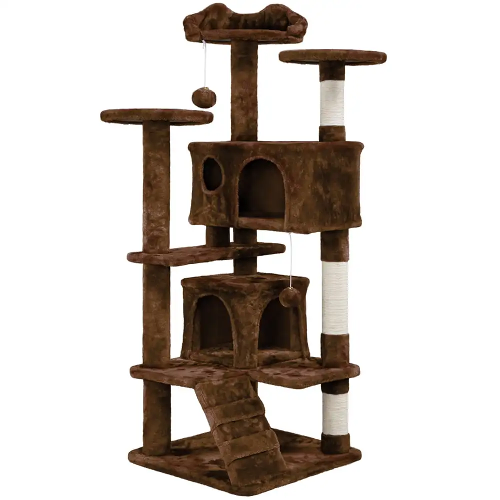54.5" Multilevel Kitten Tree Condos With 2 Fur Balls & 3 Scratching Posts - Image 9